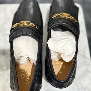 Valentino Black Loafers with Gold Accent